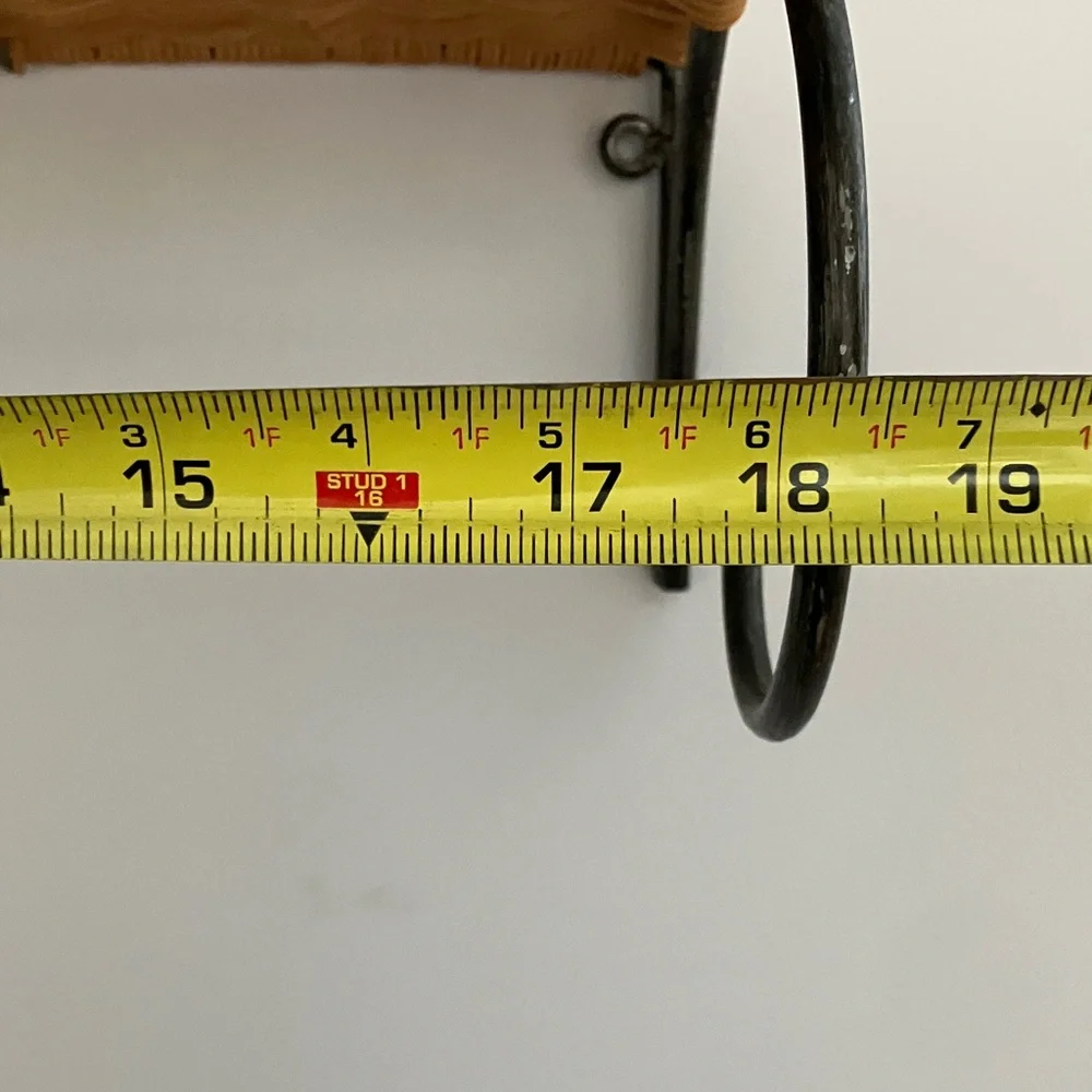 Wrought Iron and Wicker Wall Shelf With Hanging Bar, Ready To Hang